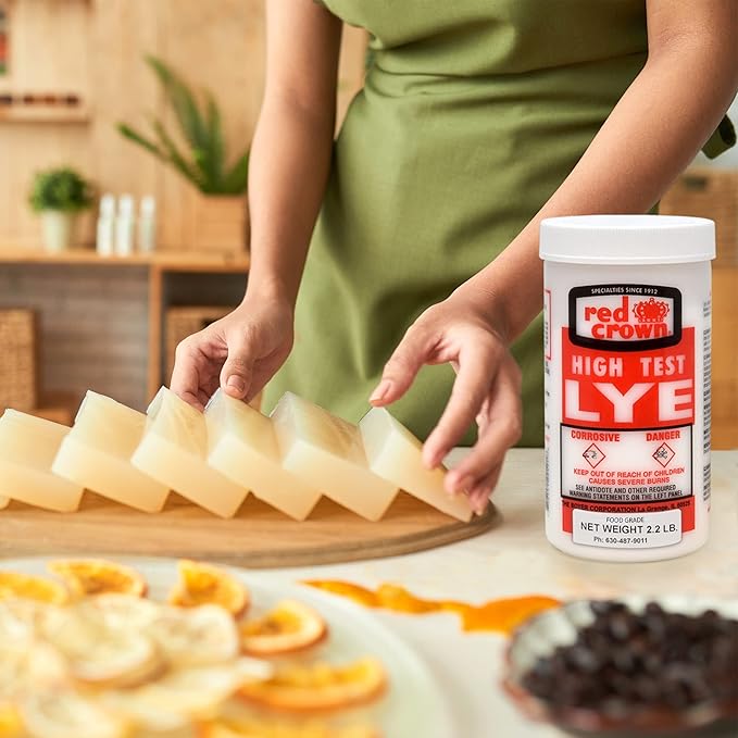 The Boyer Corporation Red Crown Lye for Soap Making, Sodium Hydroxide Pure High Test Food Grade Lye, Caustic Soda, Drain Cleaner and Clog Remover, 3 Pack 2.2 lbs.