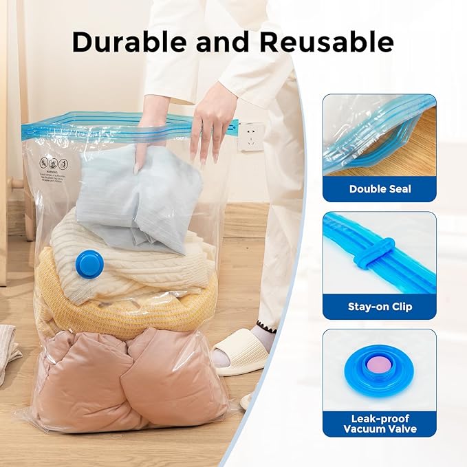 ETENWOLF 20 Pack Vacuum Storage Bags, Vacuum Seal Bags for Clothes and Travel, Space Saver Bags in Multiple Carry-On Sizes, Perfect for Luggage and Suitcases