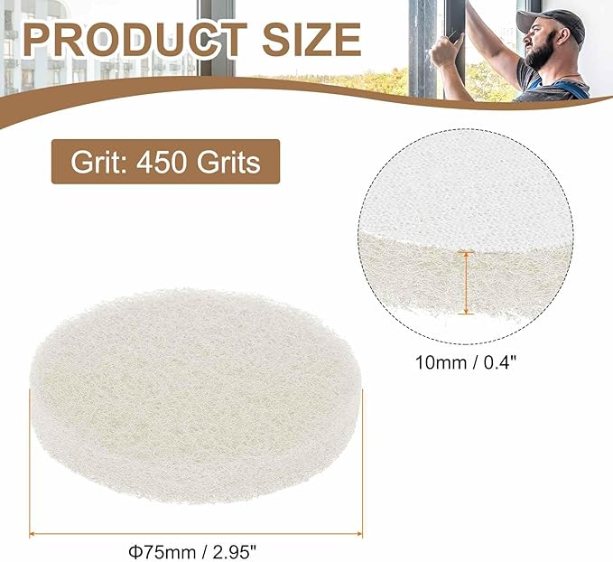 HARFINGTON 24pcs Scrubber Scouring Pads 450 Grits 3 Inch Drill Power Brush Hoop and Loop Surface Conditioning Disc Drill Scuffing Disc Scrub Pads for Home Kitchen Cleaning, White