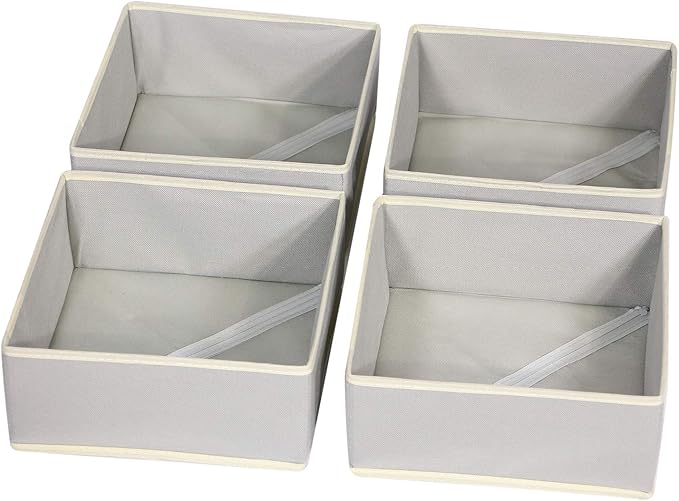 DIOMMELL Foldable Cloth Storage Box Closet Dresser Drawer Organizer Fabric Baskets Bins Containers Divider for Clothes Underwear Bras Socks Clothing,Set of 4 Grey 400