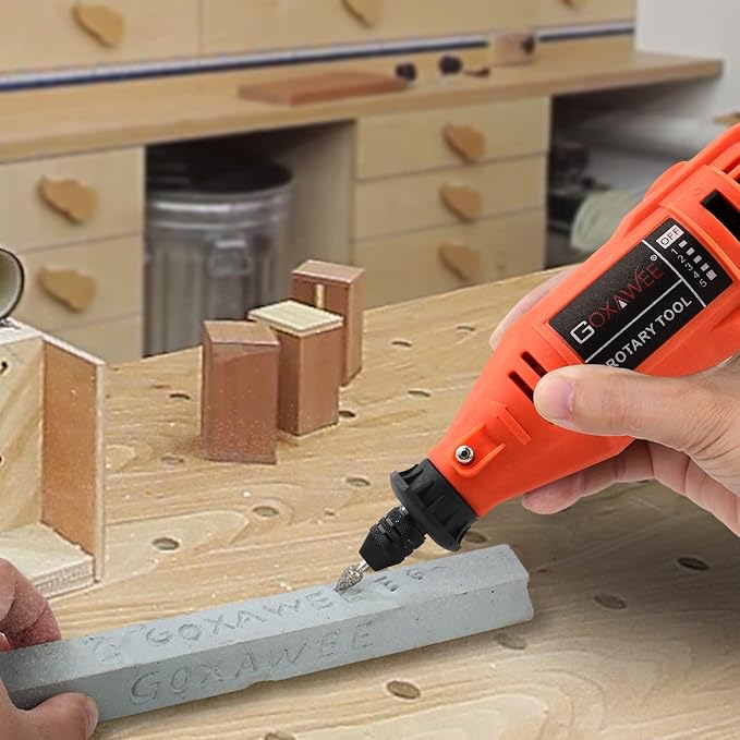 GOXAWEE Rotary Tool Kit with Keyless Drill Chuck and Flex Shaft, Variable Speed Electric Multiuse Tool & 140 Accessories for Cutting, Drilling, Engraving, Grinding, Sanding, Polishing, Crafts,and DIY