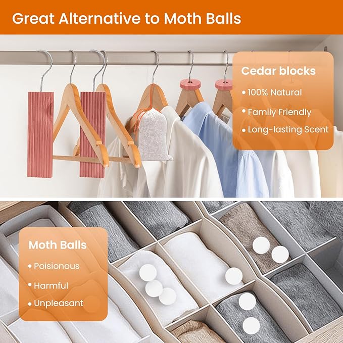 Homode Cedar Blocks for Clothes Storage, Set of 40, Cedar Chips for Closets and Drawers, Aromatic Cedar Wood Balls and Cedar Sachets, Cedar Closet Freshener