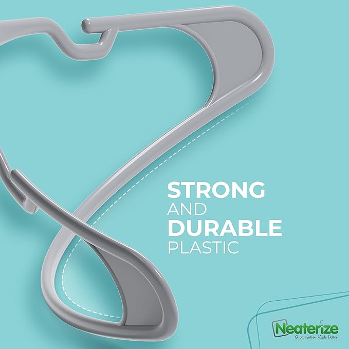 NEATERIZE Clothes Hangers Plastic 20 Pack for Adults - Plastic Hangers, The Perfect Coat Hanger and Space Saving Clothes Hangers for Closet, Percheros Ganchos para Colgar Ropa Hangars - Grey Hangers