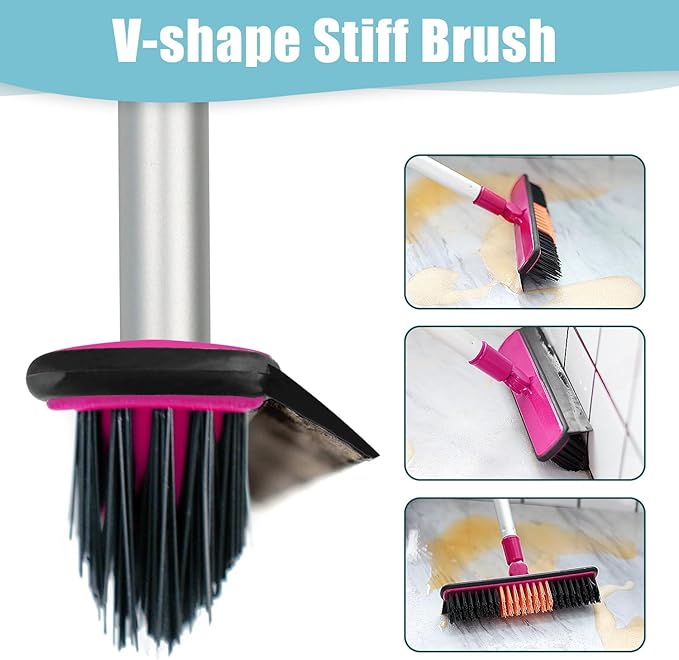 AIr Broom Sweeper, Multifunction Replaceable Silicone Broom, Household Squeegee for Floor Cleaning, Bathroom, Pet Hair, Dog Broom Brush Set (Bright Pink)