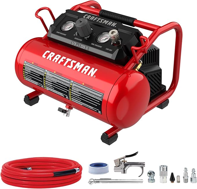CRAFTSMAN Air Compressor, 2 Gallon Portable Air Compressor 1/3HP Max 125 PSI Oil-Free Light Weight with 10 PCS Accessory Kit