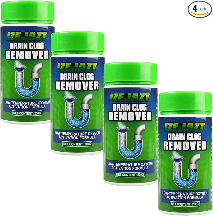 Drain Clog Remover Powder - Fast Acting Formula for All Drains, Kitchen, Bathroom, Sink & Shower - 100% Effective to Eliminate Hair, Grease, and Blockages - [4Pack ]
