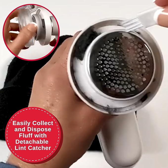 SINGER Compact Fabric Shaver and Lint Remover | Portable, Battery Operated Device with 3 Stainless Steel Blades & Detachable Lint Catcher