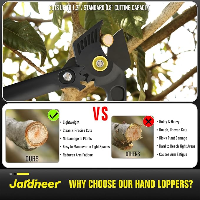 Jardineer 16.5" Garden Loppers for Tree Trimming with Gear Assist, Lightweight Hand Loppers with Steel Blade and Anti-Slip Handles, Cuts up to 1.25" Branches, Yard Shears for Seniors, Women, Men