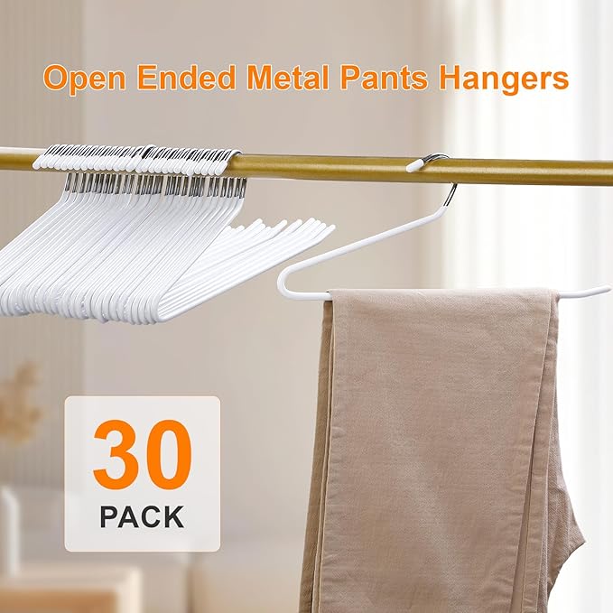 MOPALL Clothes Hanger 30 Pack, Pants Hangers Space Saving Heavy Duty Coat Hangers for Closet, Non Slip PVC-Coating Metal Hangers for Pants, Jeans, Scarfs and Towels