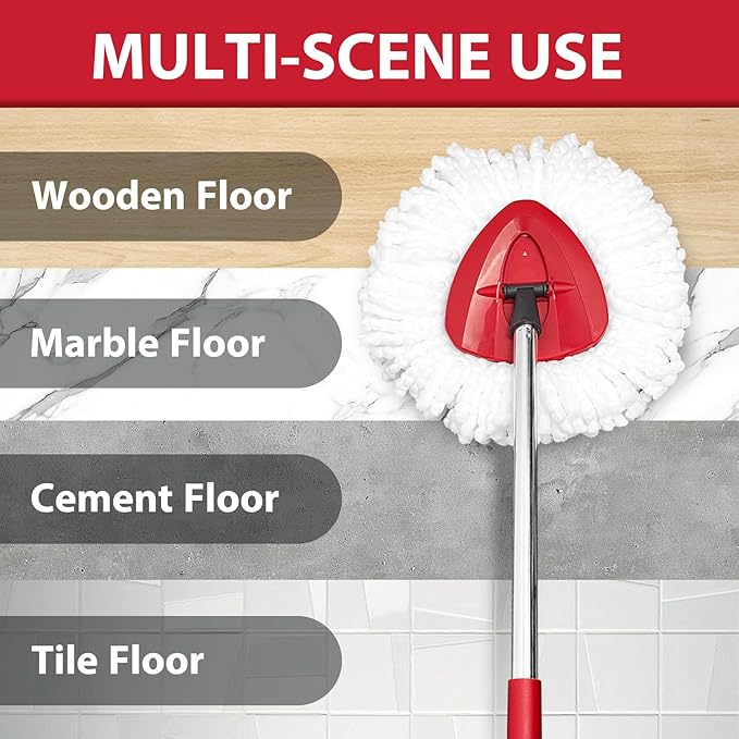 Spin Mop Replacement Set for O-Ceda EasyWring 1-Tank System, Includes 2 Mop Head Replacement, 1 Spin Base, 1 Scrubber Head, 1 Mop Handle (30-58in Adjustable 4-Section Pole)