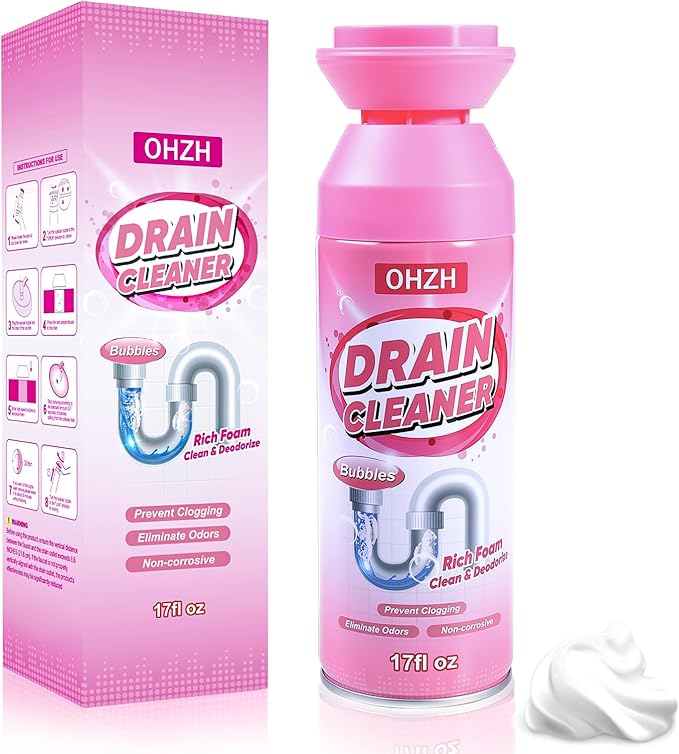 Foaming Drain Cleaner,Drain Clog Remover –Sink Cleaner and Deodorizer,Foaming Cleaners for Kitchen, Sinks, Shower Drains,Tub (1pc)