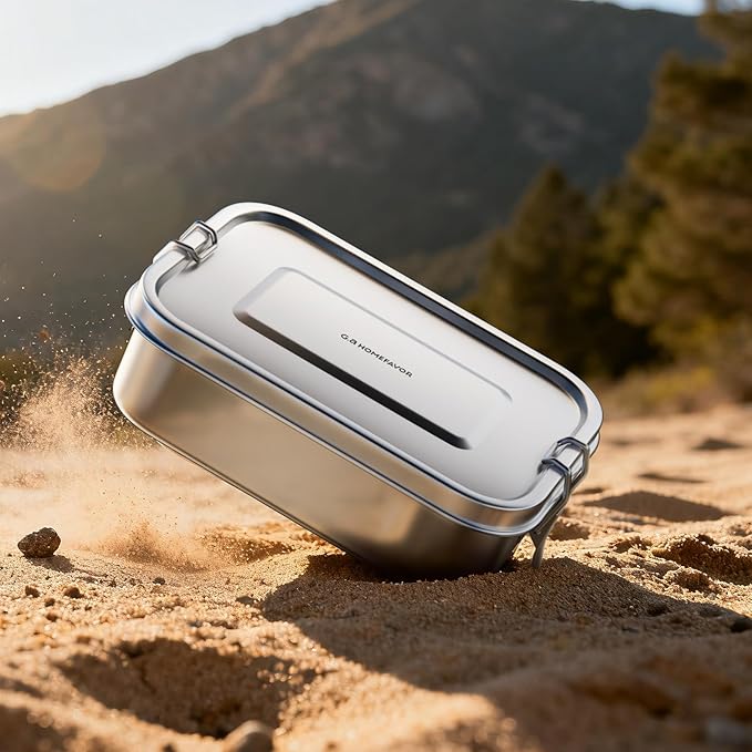 G.a HOMEFAVOR Stainless Steel Bento Lunch Box - Leak-Proof Metal Bento Box, Large Food Container with Lock Clips, Snack Container, Dishwasher Safe, 800 ml/27 oz