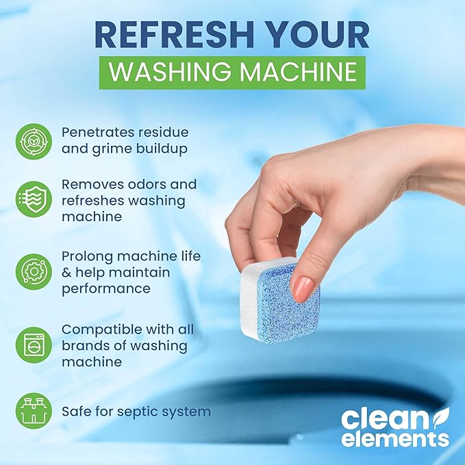 Washing Machine Cleaner Tablets 24 Pack – Deep Cleaning Descaler for HE, Front & Top Load Washers – Septic Safe, Eco-Friendly Freshener, Helps Maintain a Clean Drum – 12 Month Supply