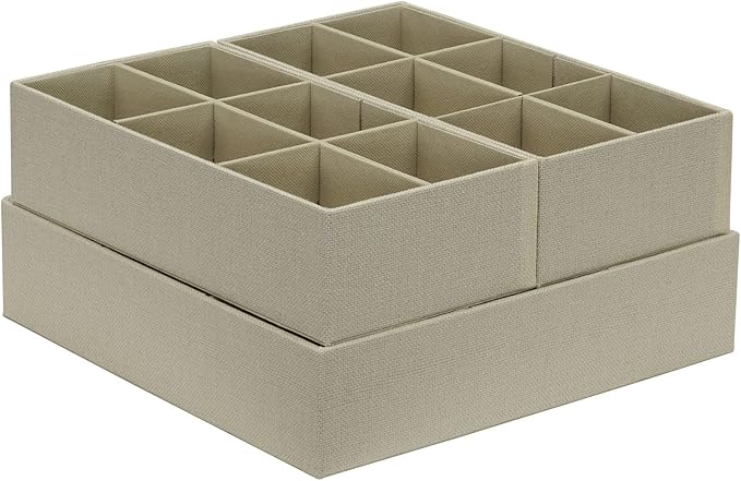 Household Essentials 3 Piece Drawer Organizers Starter Set, Customizable Inserts, Large Tray and 2 Small Trays, Cream