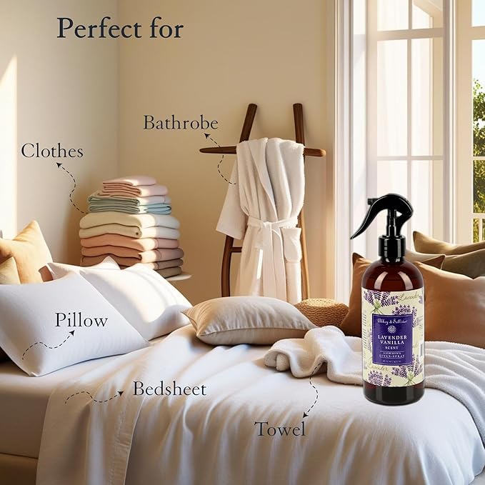 Abbey & Sullivan Linen Spray, Lavender Vanilla, Fabric Freshener and Odor Eliminator, Pack of 2, 16 oz