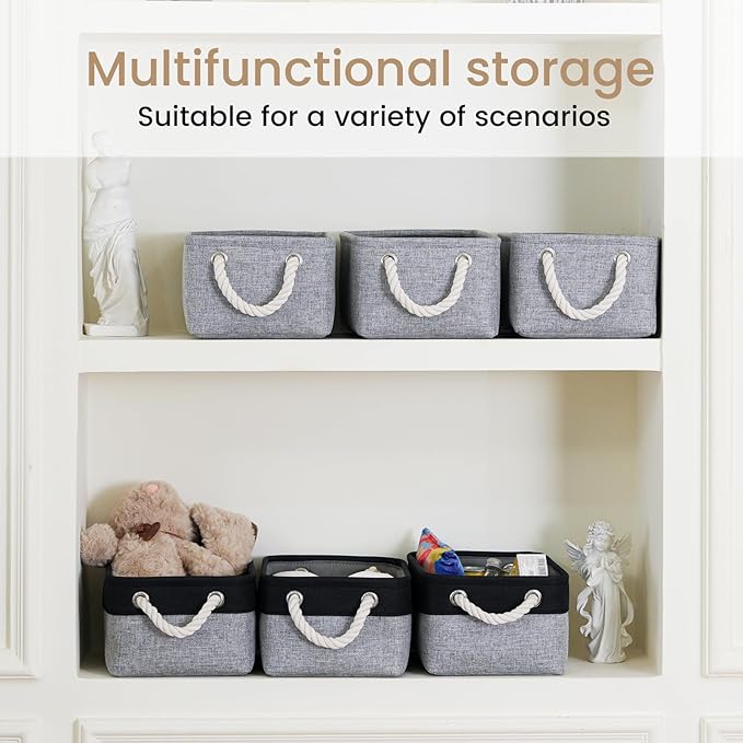 Storage Baskets for Shelves 11.8x7.9x5.2 Inch-Foldable Fabric Organizing Storage Bins with Handles, Closet & Bathroom Organizer, Home Storage for Kitchen, Office (1-Pack, Gray)