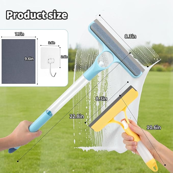 3 in 1 Window Cleaning Scraper, Spray Squeegee, Mirror Cleaner Tool, 3 in 1 Squeegee for Shower Glass, Squeegee with Sprayer, Shower Squeege, Squeegee and Scrubber with Spray, for Mirrors, Bathroom