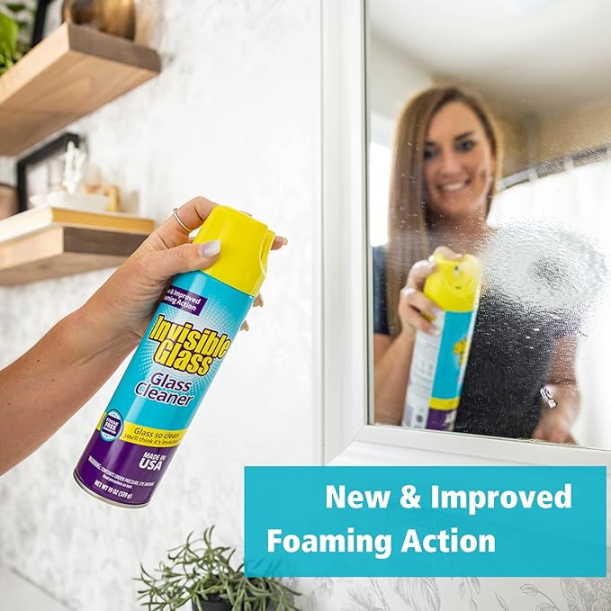 Invisible Glass 91160-4PK Premium Aerosol Glass and Window Foaming Cleaner Spray – Cleans Glass, Windows, Mirrors, Shower Doors, and More – Streak-Free, Ammonia-Free, Tint-Safe – 19 oz (Pack of 4)