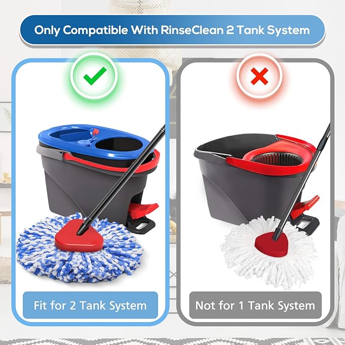 8 Pack RinseClean Spin Mop Replacement Head Refills Compatible with O Ceda RinseClean 2 Tank System, Blue Microfiber Mop Refills for Floor Cleaning