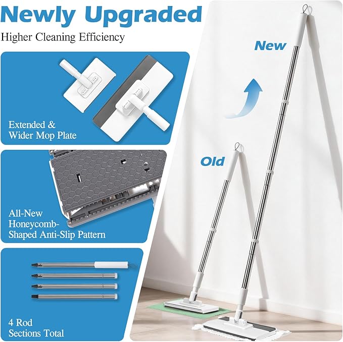 Mini Sweeper Mop,Masthome Reusable Clamp Mop with 50 " Stainless Steel Handle,1 Second Installation,Compatible with Swiffer Pads,Flat Dust Mops for House Wall, Windows, Corners - 1 Sweeping Cloth