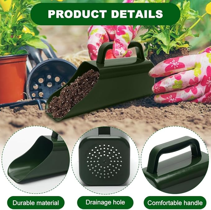 Garden Soil Scoop, 2-in-1 Multi-Function Plastic Spoon Soil Shovel Wear Resistant Digging Tool Cultivation Potting Scoop with Mini Scoop for Digging Up or Transporting