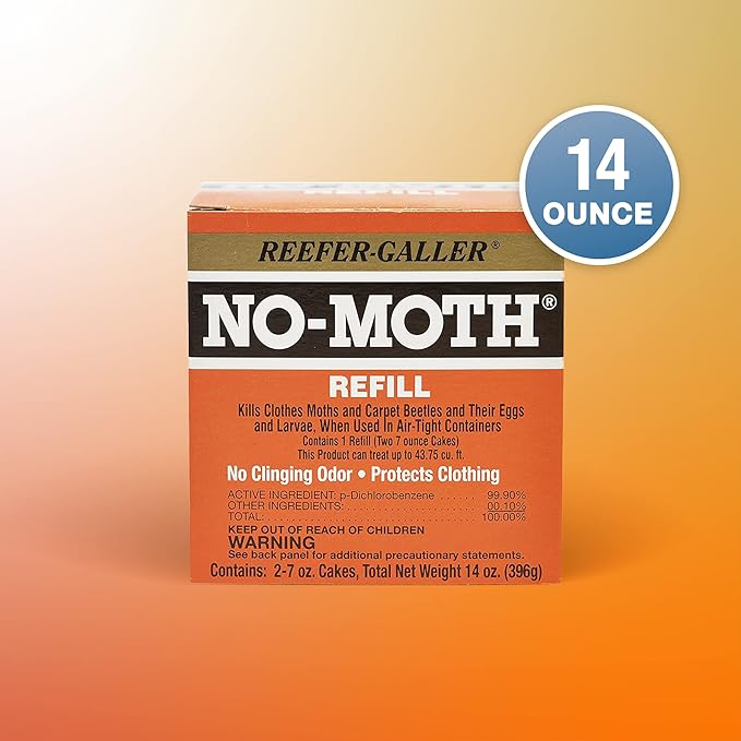 NO-Moth Closet Hanger Refills - Moth Cakes for Hanger Storage, Non-Odorous Moth Cakes for Closet, Kills Clothes Moths, Carpet Beetles, Eggs & Larvae (2 Moth Cakes, Pack of 3)