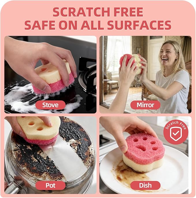4pcs Scrub Sponges, Dual-Sided Temperature-Controlled Dish Sponges, Scratch-Free, Easy to Clean, Kitchen Cleaning Sponges for Tough Stains, Delicate Surfaces, Glassware, Cookware, Appliances