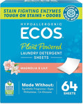 ECOS Laundry Detergent Sheets Vegan, No Plastic Jug, No Mess, Liquid Free - Hypoallergenic, Plant Powered Laundry Detergent Sheet - Magnolia & Lily - 64 Count (Pack of 1)