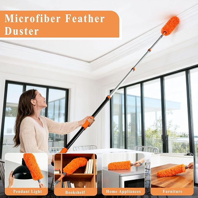 20ft High Ceiling Duster Kit with 4-12ft Heavy-Duty Extension Pole, Cobweb Duster, Ceiling Fan Duster, Window Squeegee & Cleaner, Microfiber Duster, Wall Mop for Home High Reach Cleaning