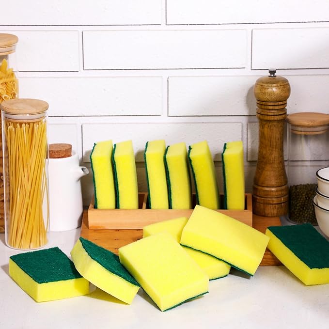 Tanlade Individually Wrapped Sponge Dishwashing Sponge Bulk Non Scratch Scrub Sponges Kitchen Scouring Pad for Household Cleaning Rental Dishes Hotel Apartment Car