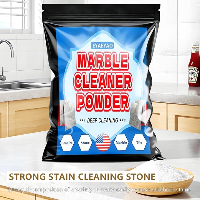 Marble Cleaner, Granite Countertop Cleaner, Marble Polishing Powder, Watermarks Remover, Spot Polish Water Stains, Rings or Etches, Stain Remover For Marble, Granite, Stone, Quartz (8 Ounces)