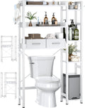 Besiost Over The Toilet Storage with 2 Drawers - 7 Tier Bathroom Organizer with Adjustable Shelf, Freestanding Space Saver Storage Rack Above Toilet Stand with 4 Hooks for Restroom, Laundry, White