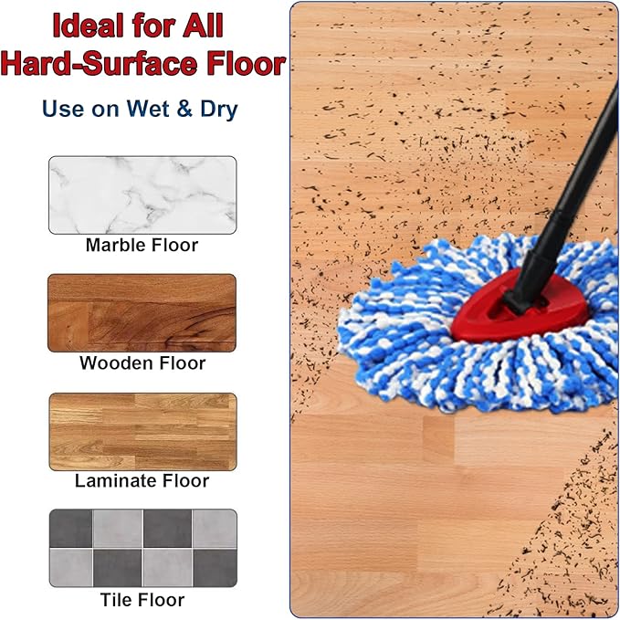 【3-Pack】Cedar Mop Head, Perfect Fit for O Cedar Rinse Clean Mop Replace Head, 2 Ultra-Absorbent Microfiber Mop Refills with 1 Base for Floor & Wall Cleaning
