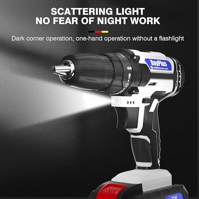 Cordless Drill Set, 21V Electric Power Drill Driver Kits, 19+1 Position Power Drill Kit With 1.5Ah Battery & 1H Fast Charger, 2 Variable Speed Drill LED Light Tool Box Set for Home Repair Tool Kit