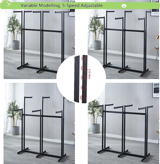 Floor Standing Metal Garment Rack - Heavy Retail Display Racks With Wheels, 6 Arms Clothing Rack, Square Tubing Portable Shirt Racks, Merchandise Display For Hanging Clothes (Black)