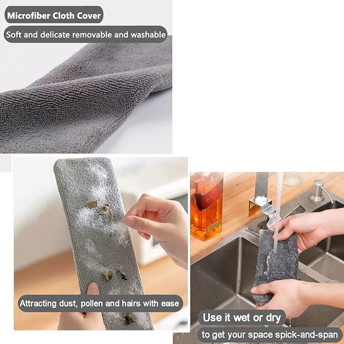 Dust Brush Under Appliance Microfiber Duster with Extension Pole (40 to 55 inches) Bendable, Washable, Extendable Gap Dusters for Sofa Bed Furniture Bottom - Wet or Dry Gray