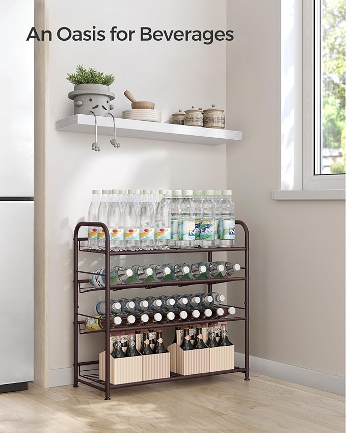 SONGMICS Stackable Shoe Rack, 4 Tier Metal Shoes Rack Storage Shelf, Holds up to 16 Pairs Shoes, Adjustable Slanted Shelves Tower Organizer for Closet Entryway Small Spaces, Bronze