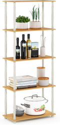 Furinno TURN-S-TUBE Storage Shelves, 5-Tier Book Shelf, Corner Shelf, Toolless Open Shelves, Classic Tubes, for Organization and Storage, Living Room, Garage, Home Office, Beech
