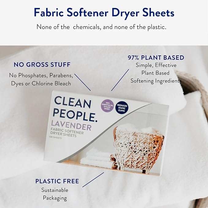 The Clean People Fabric Softener Sheets - Dryer Sheets - Softens & Removes Static - Vegan Laundry Softener With Essential Oils - Lavender, 120 Pack