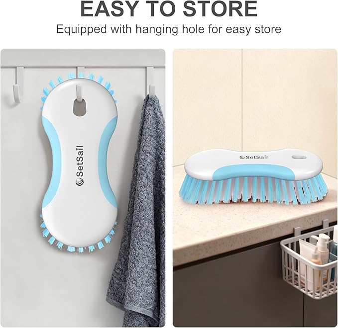 SetSail Multi-Purpose Scrub Brush of 2 Pack, Stiff Bristles Cleaning Brush with Non-Slip Grip Heavy Duty Scrub Brushes for Cleaning Bathroom Kitchen Tile Bathtub Sink, Blue