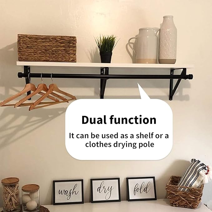 Heavy Duty Closet Rod & Shelf Brackets Clothes Hanger Pole Support Bracket Black 3 Pack