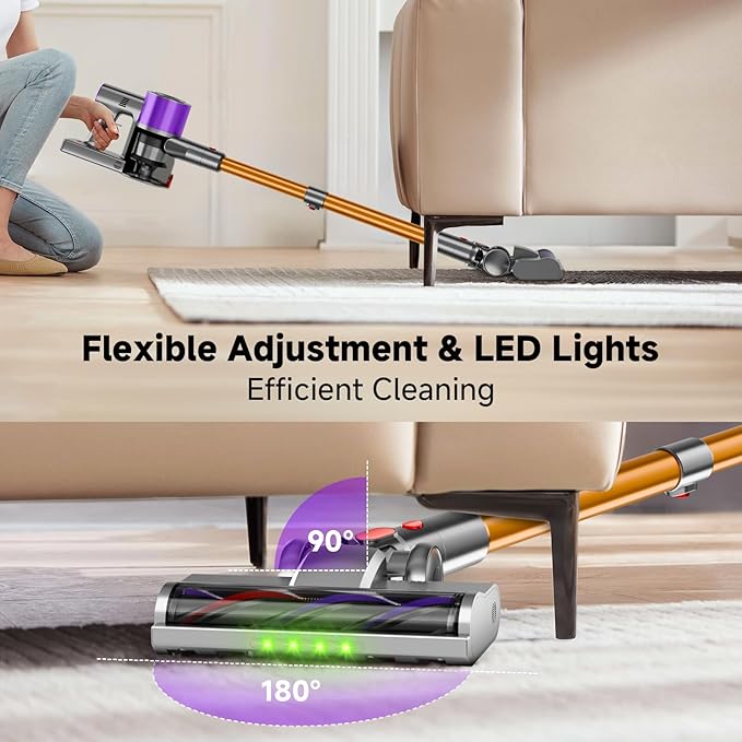 Clinkal Cordless Stick Vacuum Cleaner, 38Kpa Powerful Suction Vacuum Cleaner with LED Headlight, Detachable Battery, 8-in-1 Lightweight Handheld Vacuums for Pet Hair Carpet and Hardwood Floor, Purple