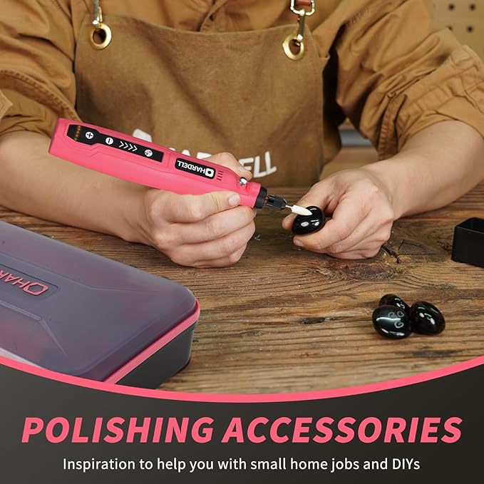 HARDELL Mini Cordless Rotary Tool, 5-Speed 3.7V Rechargeable Rotary Tool Kit with 129Accessories, USB Charging Multi-Purpose DIY Tool for Sanding, Polishing, Drilling, Engraving, Woodworking(Pink 129)