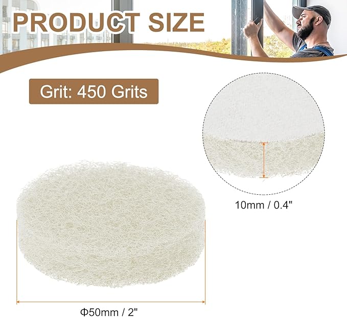 HARFINGTON 16pcs Scrubber Scouring Pads 450 Grits 2 Inch Drill Power Brush Hoop and Loop Surface Conditioning Disc Drill Scuffing Disc Scrub Pads for Home Kitchen Cleaning, White