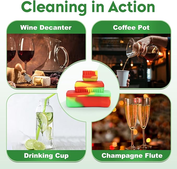 Magnetic Glass Cleaner Kit - Reusable Cleaning Tool with Handle, 2 Silicone Brushes for Deep Clean of Hard-to-Reach Stains in Glassware Vases Bottles Ceramics - Great Holiday Gift (Red)