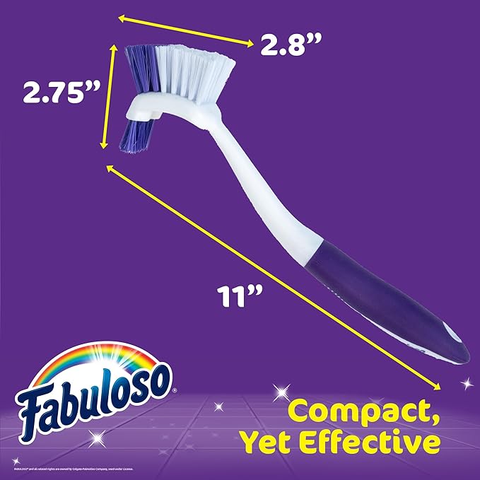 Fabuloso Tile Brush with Spot Scrubber, Long Bathroom Cleaning Brush with Medium Bristles, Shower Scrubber with Hanging Hole for Tile, Grout, Tubs, Floors and Bathroom Walls, 11 Inch