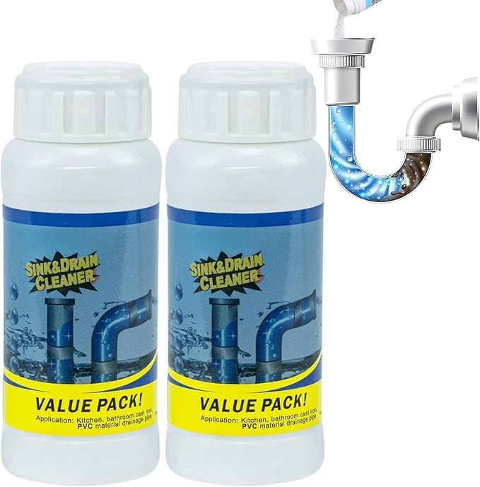 2Pcs Wild Tornado Pipe Dredge,Powerful Sink and Drain Cleaner Powder,For Quick Foaming Cleaning Agent For Kitchen, Bathroom & Toilet Pipes (2)