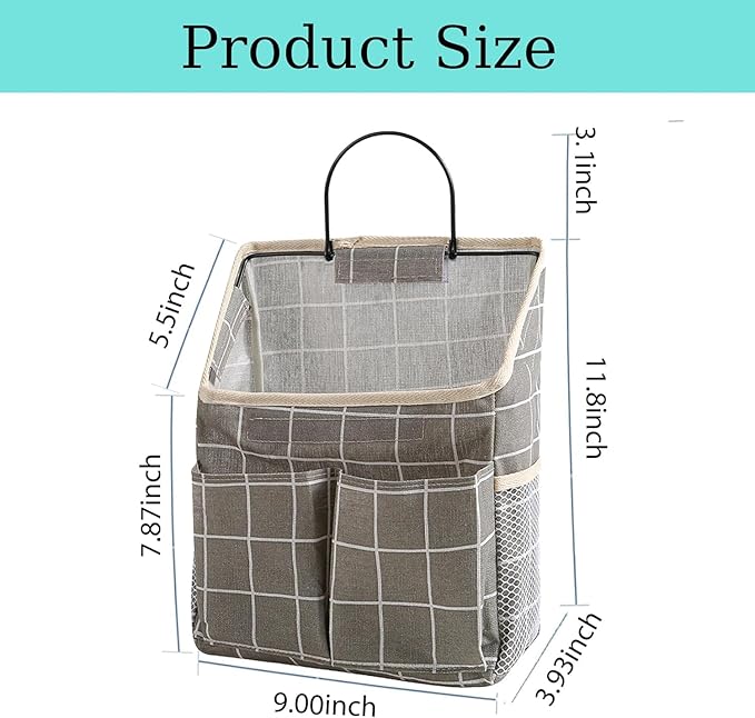 2pcs Wall Hanging Storage Bag,Wall Hanging Organizer Bags with Pockets, Wall Organizer Storage for Dormitory Bathroom Bedroom Kitchen(Grey Grid)
