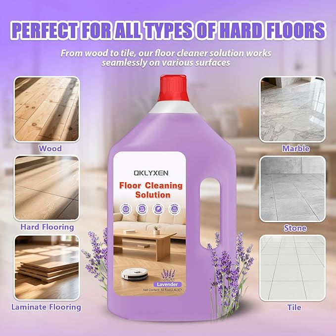 Floor Cleaning Solution Compatible with Roborock – 82 FL OZ Lavender Floor Cleaner – Rich, Long-lasting Fragrance, – For All Robot Vacuums with Mopping & Cordless Wet/Dry Vacuum Mop Cleaner