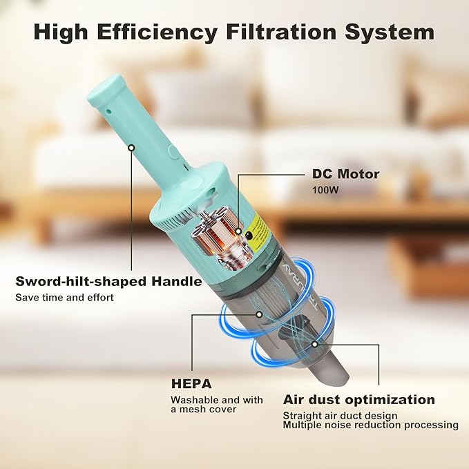 6-in-1 Rechargeable Household Stick Vacuum Cleaner, Convertible to Handheld, for All Kinds of Cleaning in Your Home on Hard Floors, Upholstery, Sofas, Cars (Green)